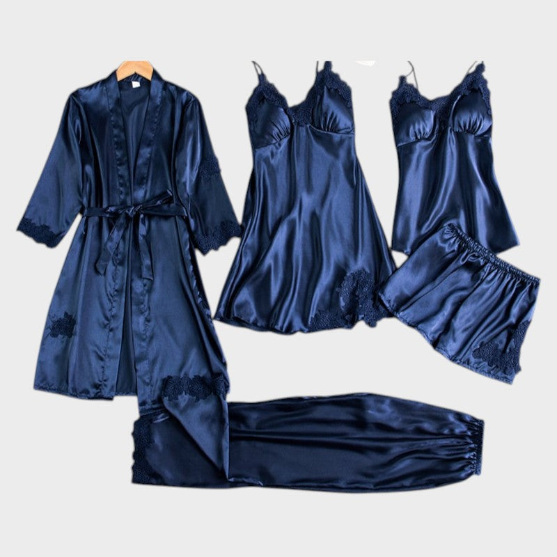 Rebecca | Conjunto de Pijama de 5 Piezas de Encaje Satinado