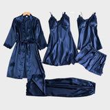 Rebecca | Conjunto de Pijama de 5 Piezas de Encaje Satinado