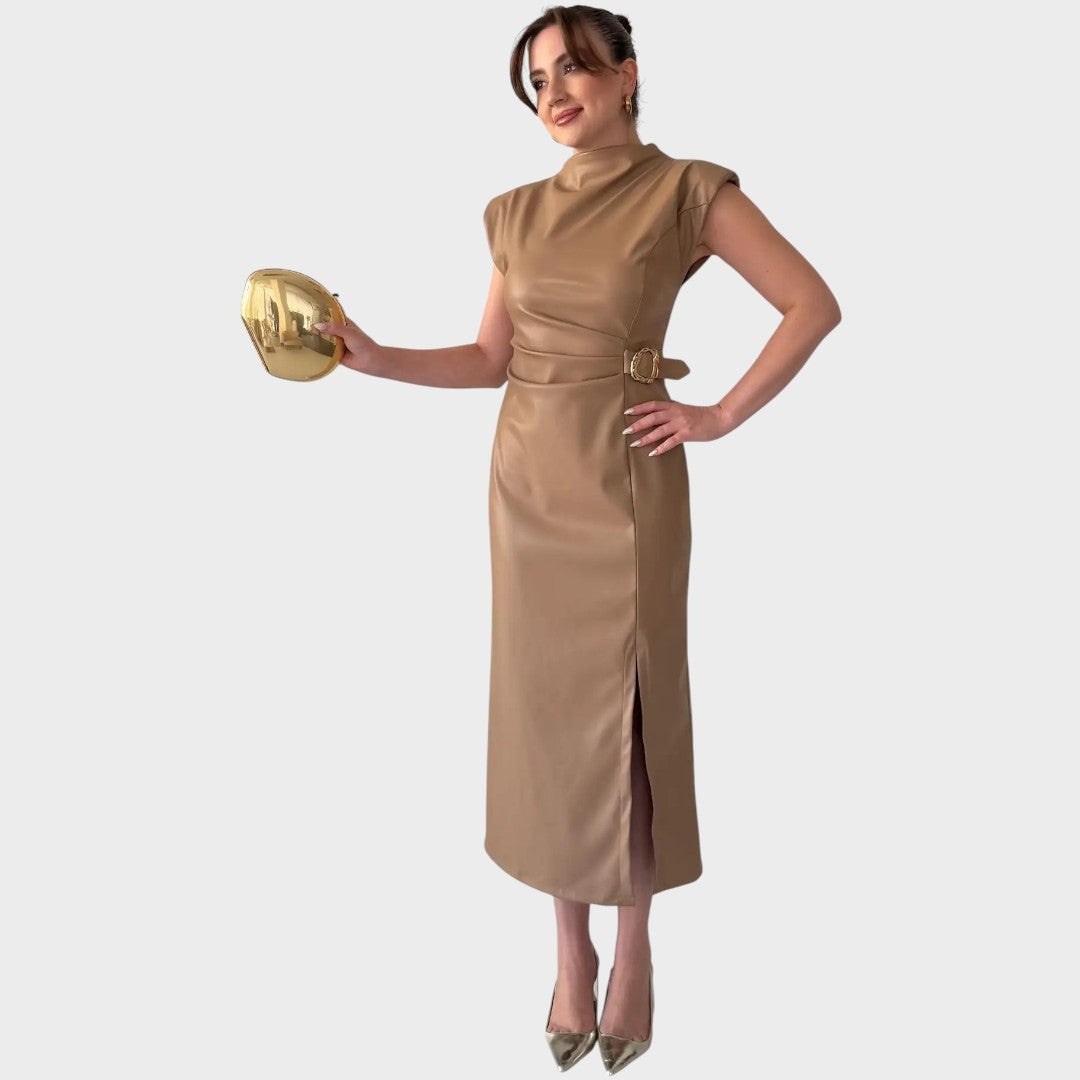 Brazella | Vestido Elegante de Ante con Abertura