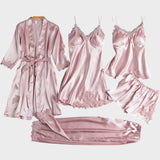 Rebecca | Conjunto de Pijama de 5 Piezas de Encaje Satinado