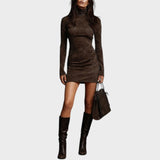 Aurea | Vestido Corto de Ante con Cuello Alto