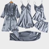 Rebecca | Conjunto de Pijama de 5 Piezas de Encaje Satinado