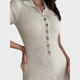 Lídia | Vestido de Malla con Decote en V y Botones