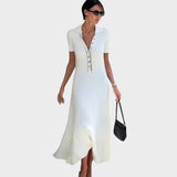 Lídia | Vestido de Malla con Decote en V y Botones